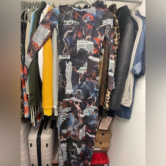 Dolls Kill Tales of Chaos Sheer Maxi Dress | Graphic Slit Apocalyptic Mesh | S-M - Picture 2 of 3